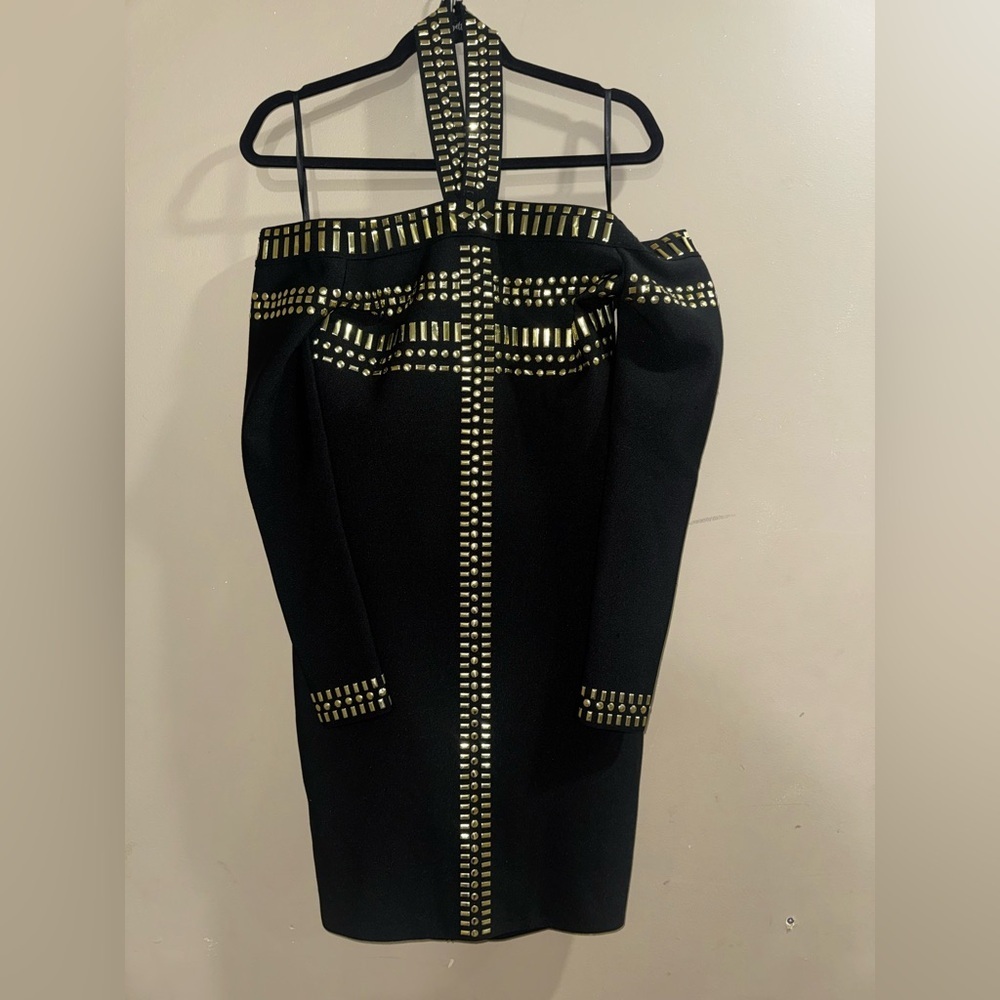 VENUS Black with Gold Studded Long Sleeve Dress - Picture 3 of 6